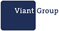 A blue square with the words viant group written in it.